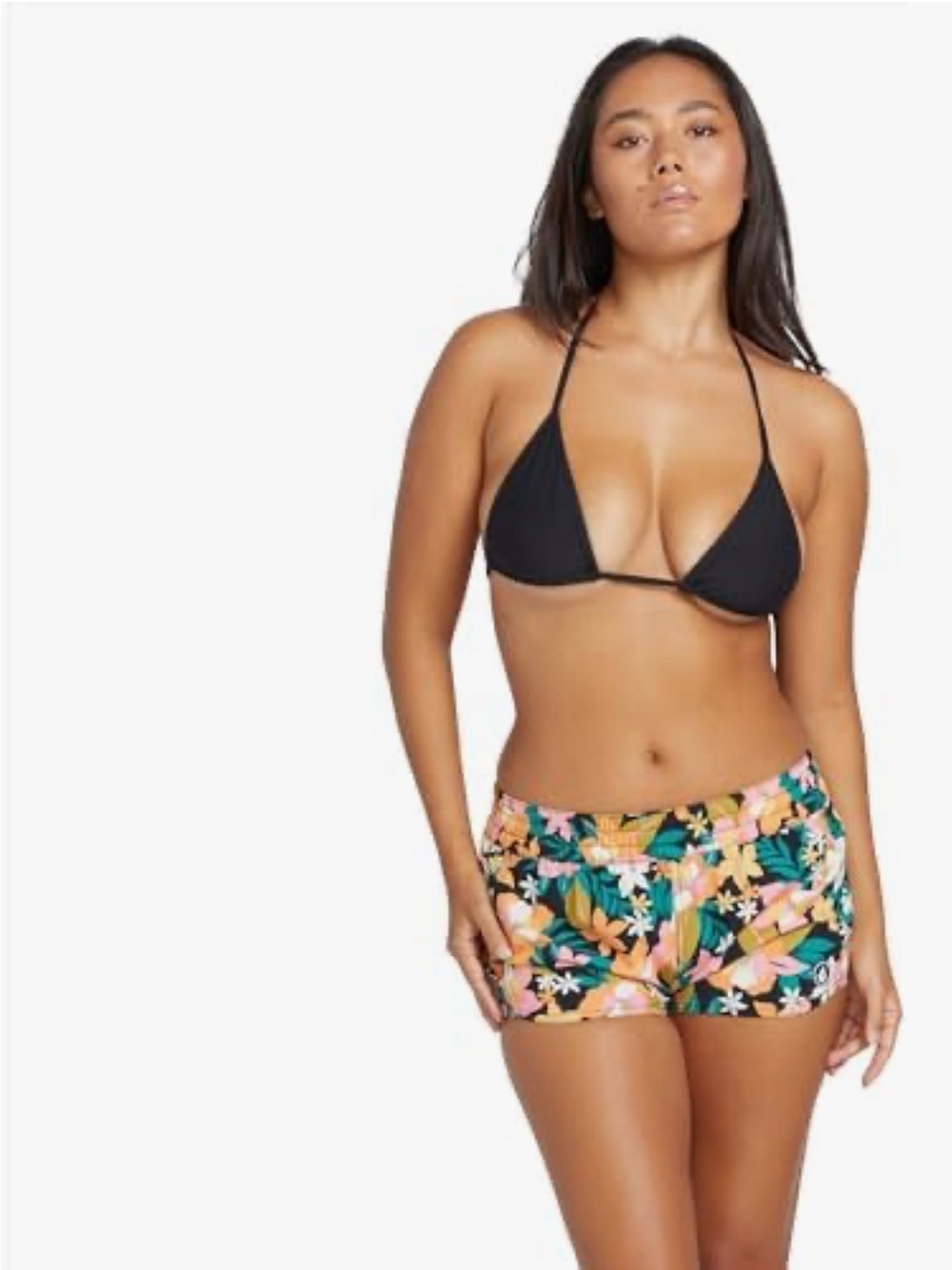 Volcom Black Triangle Bikini Top with Tropical Floral Board Shorts